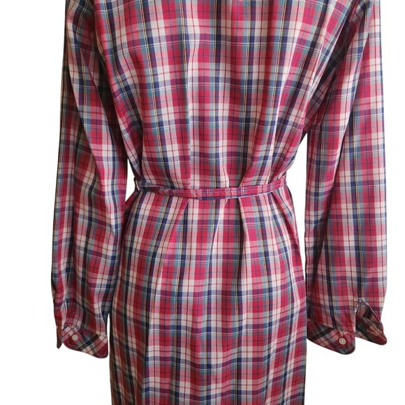 Vintage Lanz 1970s Belted Shirt Dress Western Red White Plaid Print Size 11/12 - Picture 14 of 16
